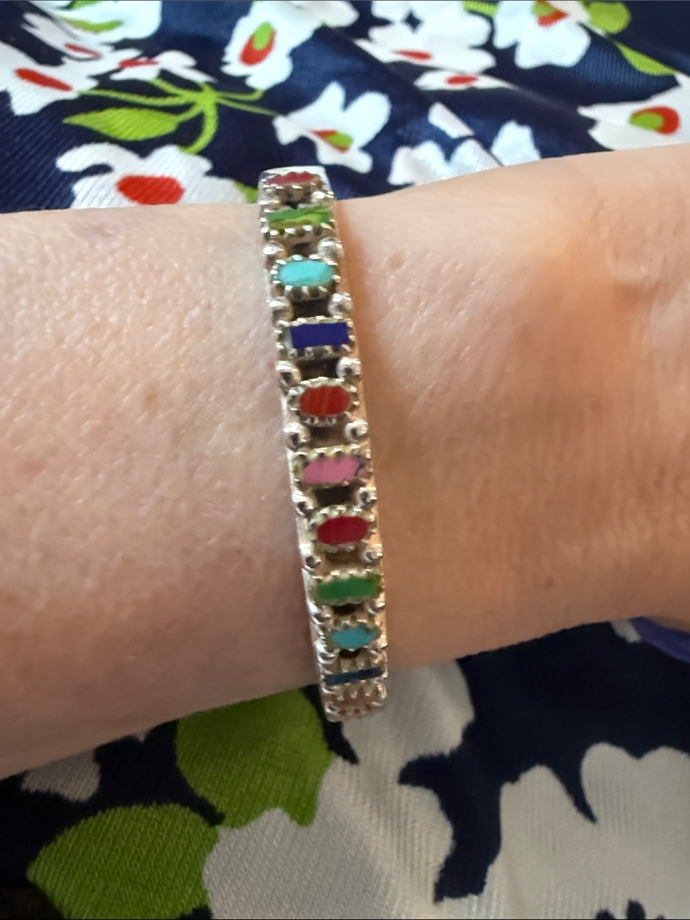 Sterling Silver 15 Stone Marked Thailand Cuff Bracelet